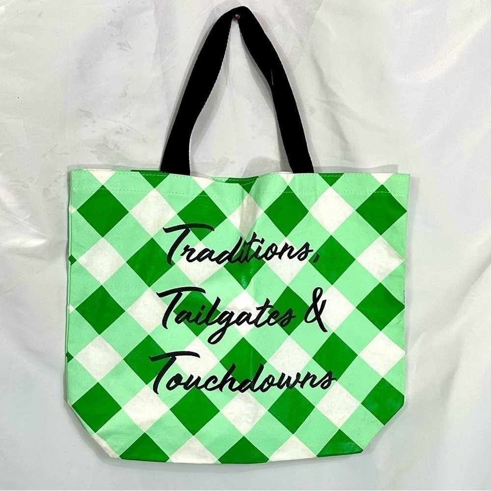 Draper James green plaid Traditions, Tailgates & Touchdowns tote